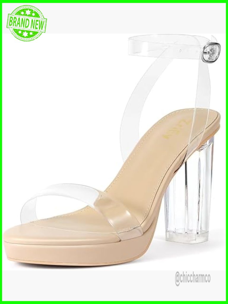 4-Inch Platform Clear High Heels Block Chunky Heeled Sandals Open Toe Ankle